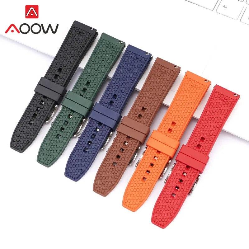 Fluoro Rubber Strap 18/20/22mm Quick Release Soft Sport Waterproof Men Women Replacement Universal Watch Band for Huawei GT3 Pro