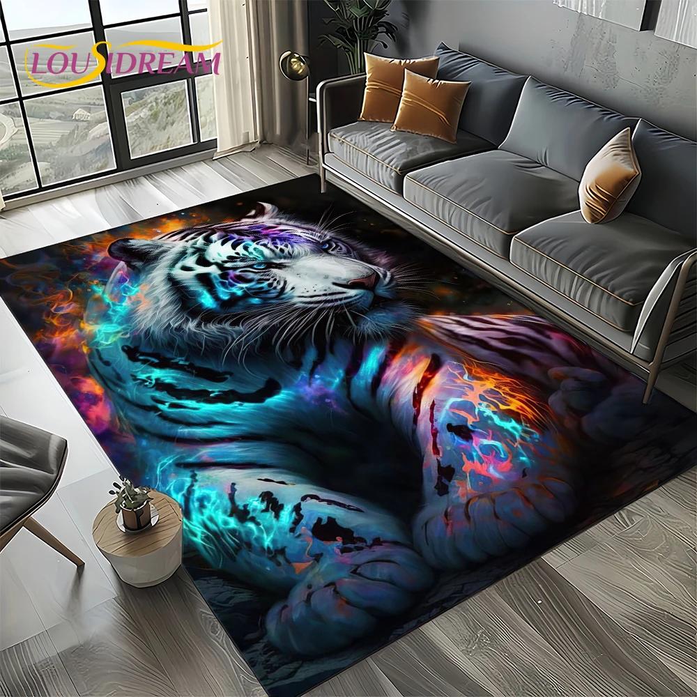 Fierce Tiger Lion Leopard Beast Animal Wildlife Cartoon Carpet Rug for Living Room Bedroom Sofa Decoration,Non-slip Floor Mat