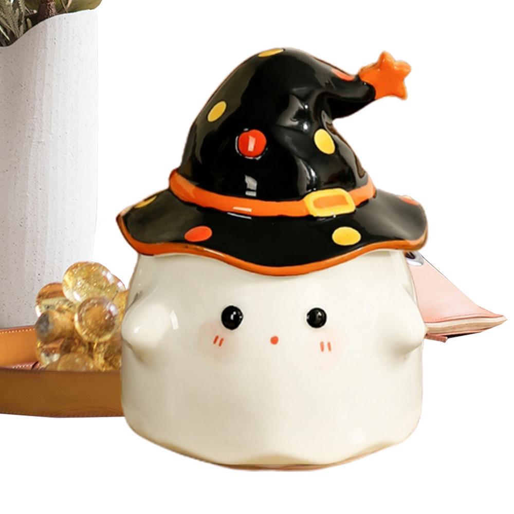 Halloweenský hrnek Halloweenský hrnek s duchovým vzorem Keramický hrnek s duchem a víčkem Roztomilý 350ML na Halloween doma a v práci