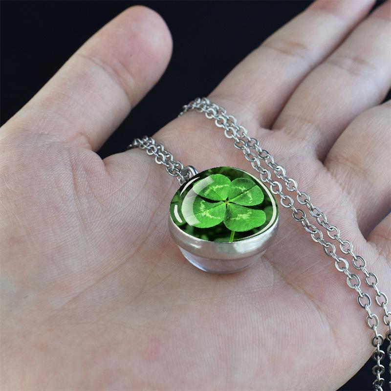 Luminous Four-Leaf Clover Glass Pendant Necklace - Lucky Student Accessory