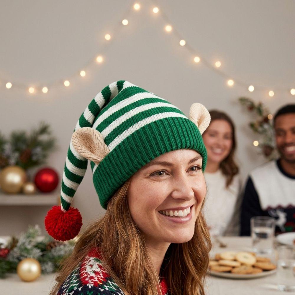 Soft Warm Xmas Knitted Beanie Thick Christmas Pointed Hat Christmas Striped Elf Hat Holiday Party