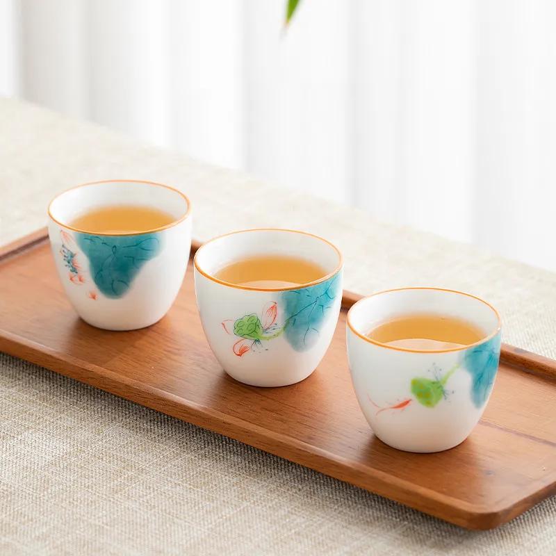 1 Pc Chinese Ceramic Teacup Handmade Lotus Tea Bowl Travel Master Meditation Cup Porcelain Tea Cup Household Tea Set 60ml