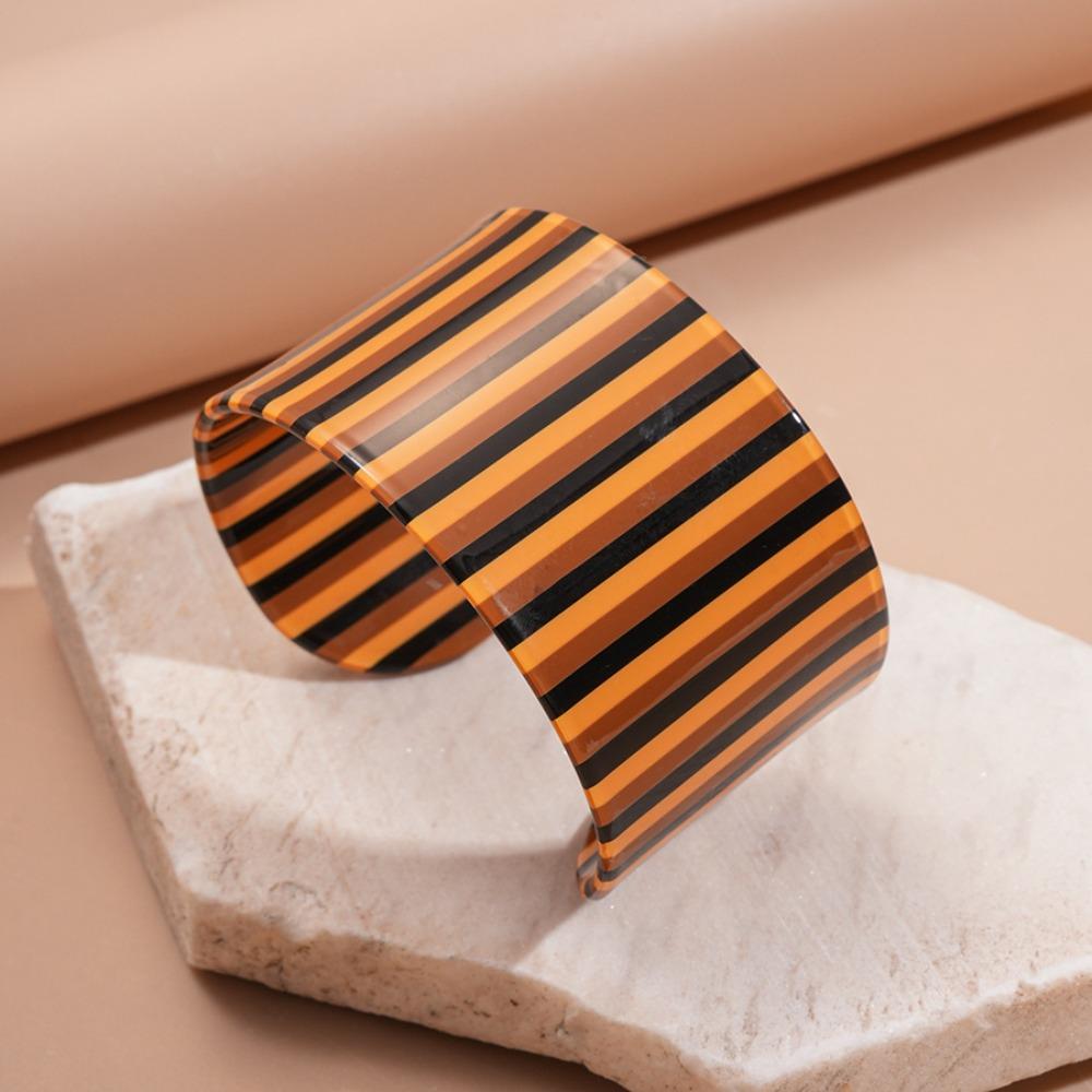 Bohemian Striped Acrylic Bangle Geometric Smudged Hand Ring Unique Open Wide Bracelet  Girls