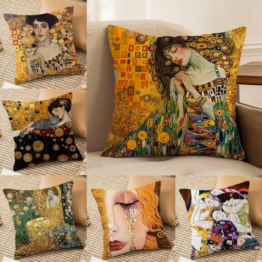 Gustav Klimt Oil Painting Pillow Case Anti-Dustmite Pillowcase Invisible Zipper Silky Sofa Cushion Cover