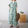 DIMANAF 2025 Summer Plus Size Dress Basic Women Casual Loose Vintage New Oversized Flower Dress Maxi