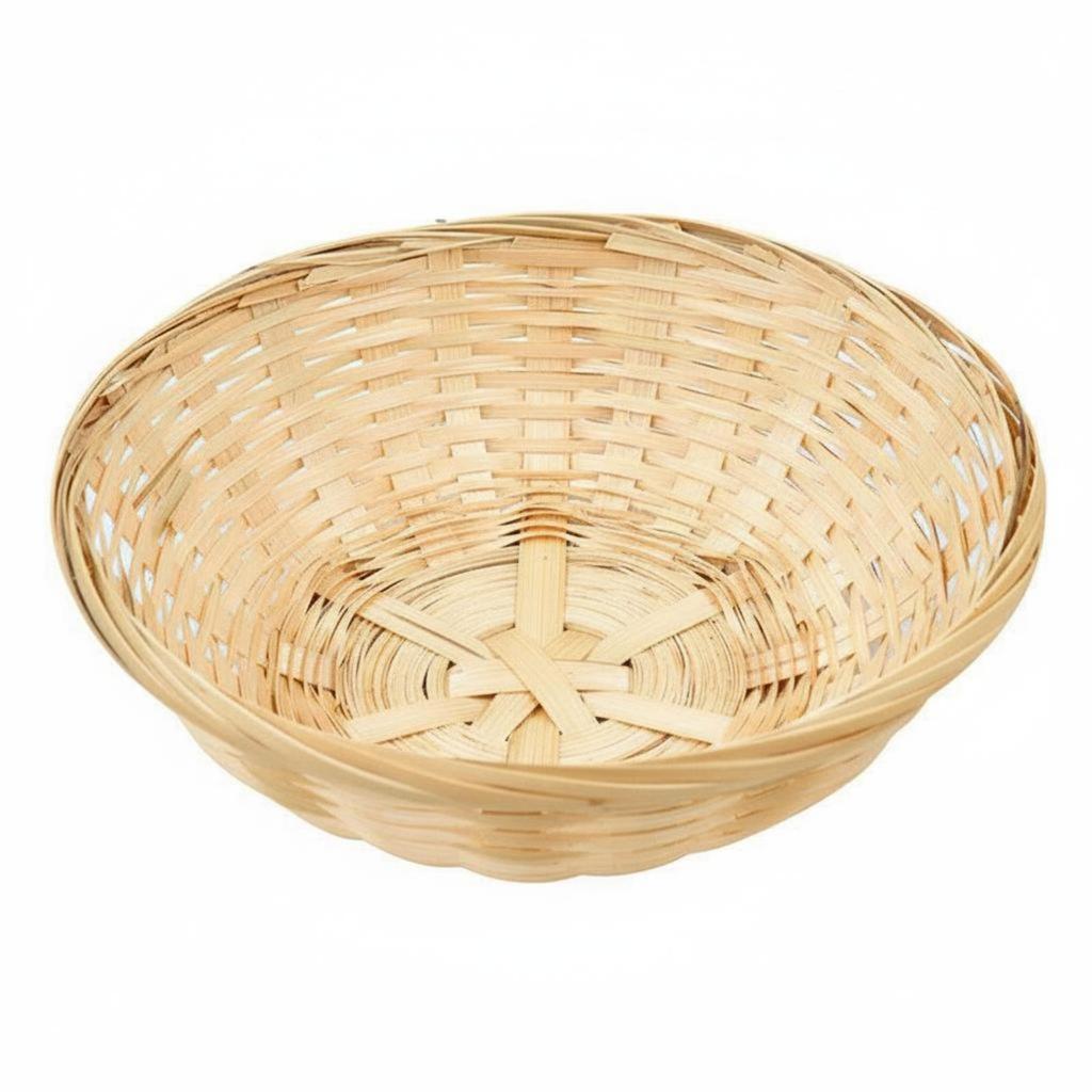 Round Bamboo Basket Handwoven Woven OpenWeave Storage Item for Tabletop