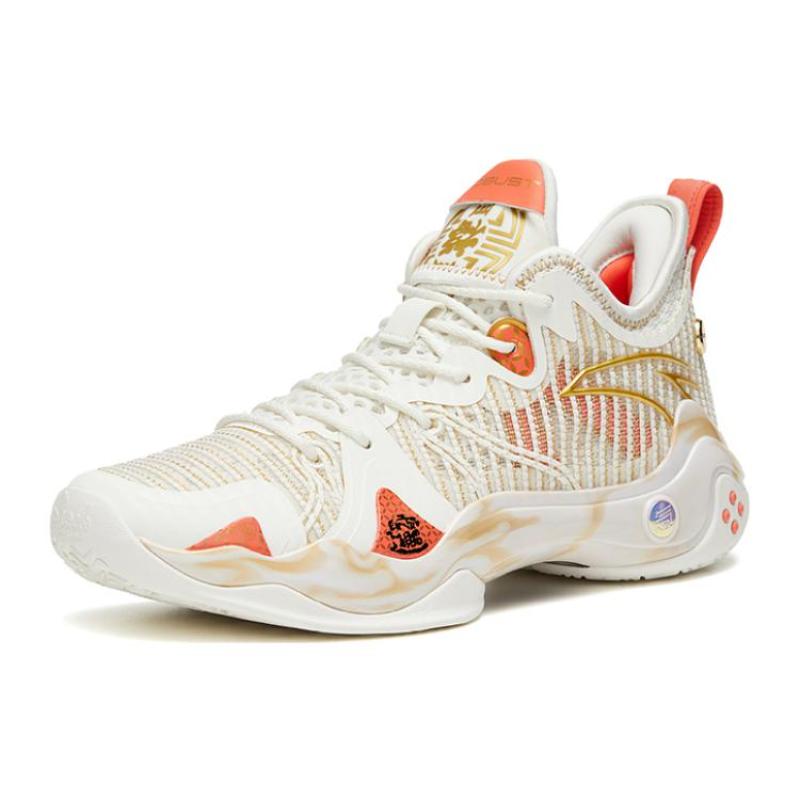 Anta Frenzy 4 Pro Cushioning Anti-Slip And Wear-Resistant Low-Top Basketball Shoes White Yellow Sneakers 112311111-1