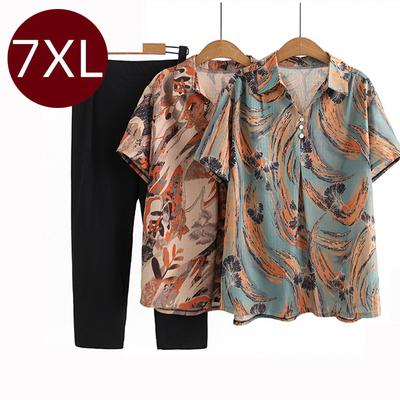 Elderly Mother Short Sleeved Shirt Summer Women's Shirts Middle-aged Women Suit Plus Size