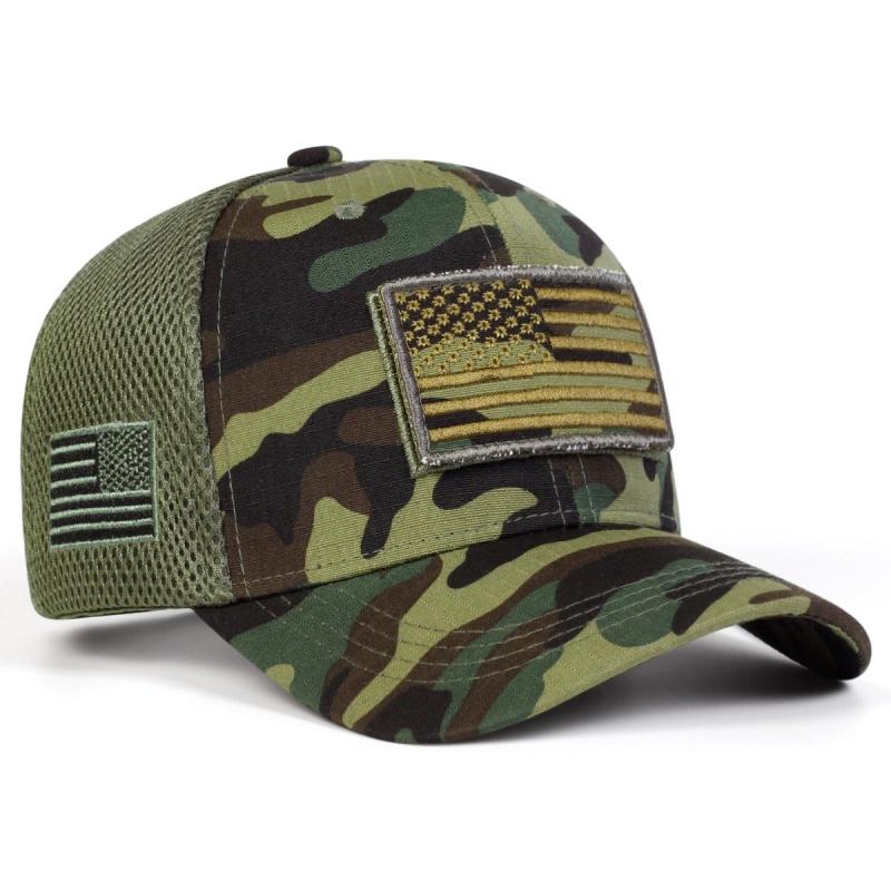 Unisex Best-selling High-quality Personality Sticker Embroidery Camouflage Baseball Caps American Flag Velcro Cotton Mesh Caps