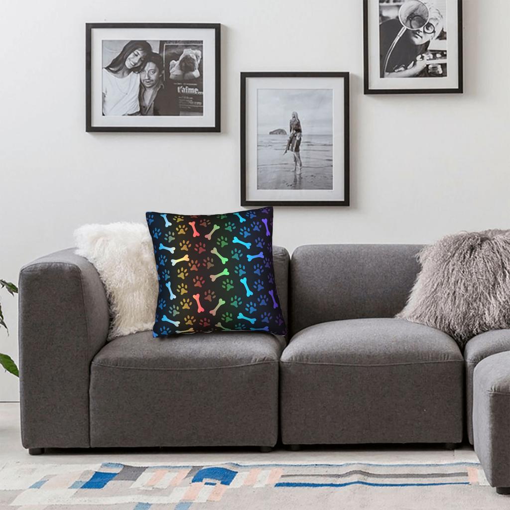 Colorful Paw Print And Bone Pillow Case Comfy Pillow Cover For Living Room Sofa Novelty Pillowcases