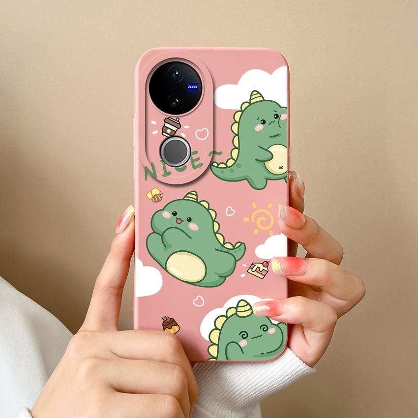 For Vivo V50 Y16 Y31 Y53S Y55 IQOO Z10X Y51 Y70 Phone Bags Naughty Dinosaur Pattern Liquid Silicone Dustproof Full Protective Case For Vivo Back Cover