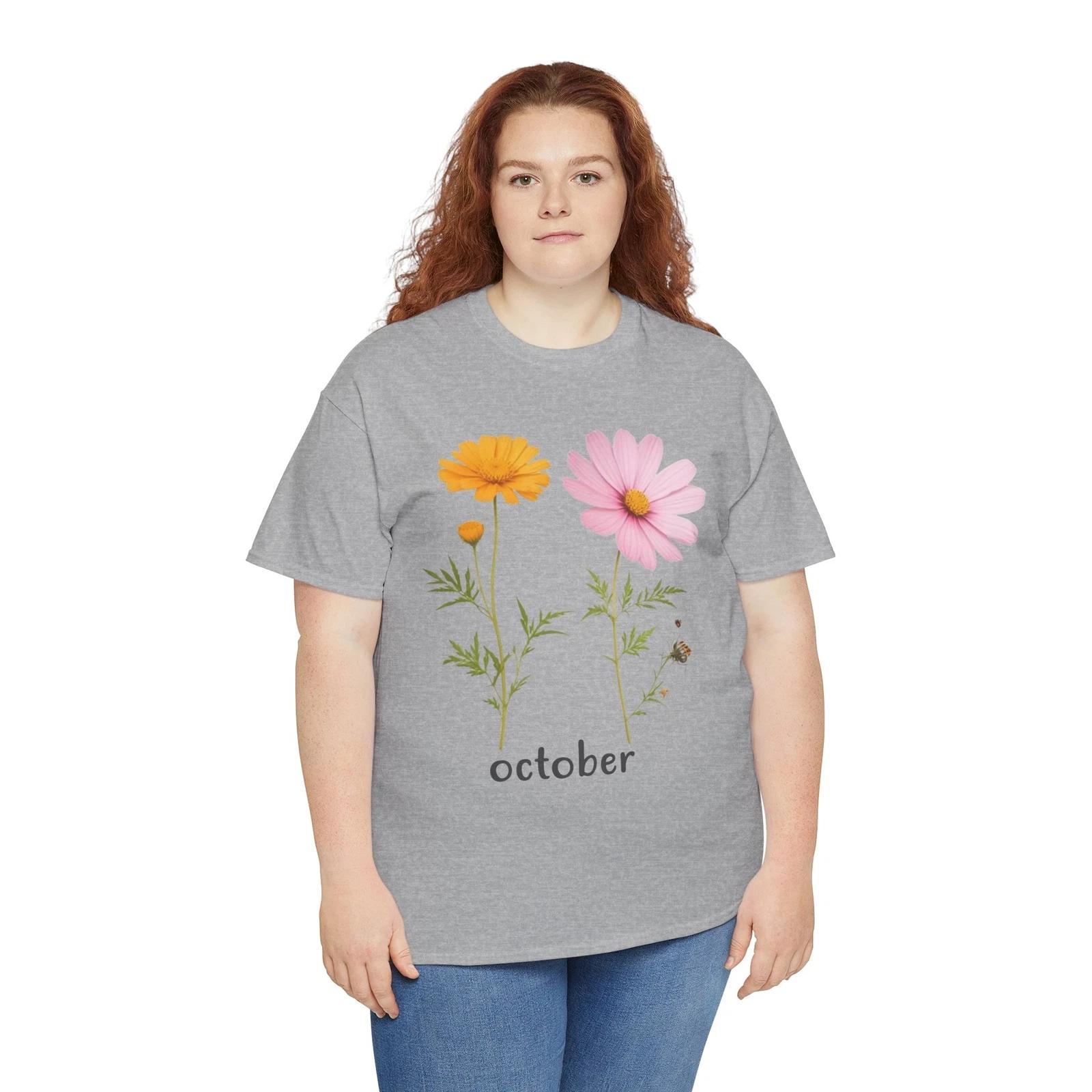 

October T-Shirt - Classic Floral Tee for Romantic & Retro Fans 4XL