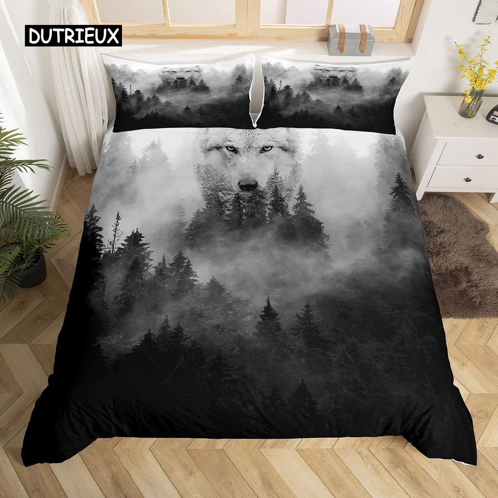 Wolf Duvet Cover Set Wolf with Mechanical Eye Bedding Set for Kid Teens Adults 3d Printing Queen King Size Polyester Quilt Cover
