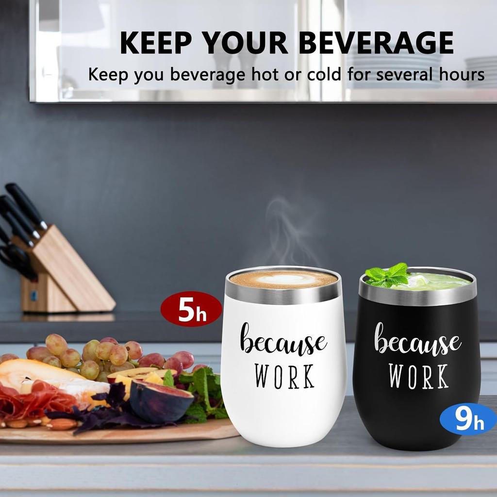 Qtencas Coworker Gifts, 4 Pack because WORK Stainless Steel Wine Tumbler, Christmas Gifts for Coworkers Office Staff Employees, Funny Office Gifts