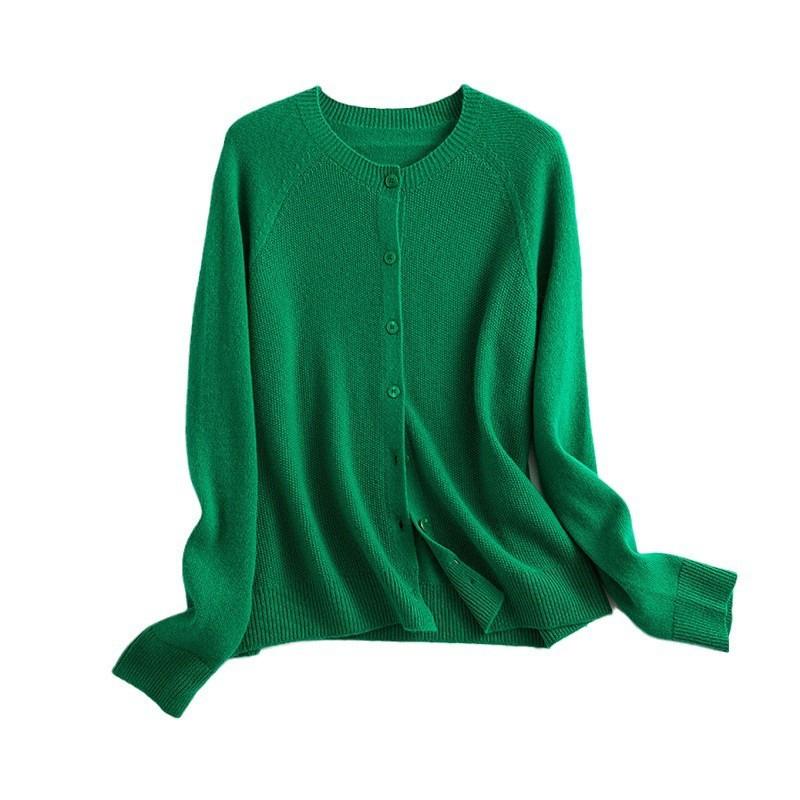 

0 Кардиган из чистой шерсти женский с круглым вырезом, бесшовный вязаный жакет, свободный свитер с тонкой подкладкой, новые осенние модели S