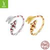 Koi 925 Sterling Silver Open Ring, Chinese Style Red Oil Drop Lucky Ring Jewelry