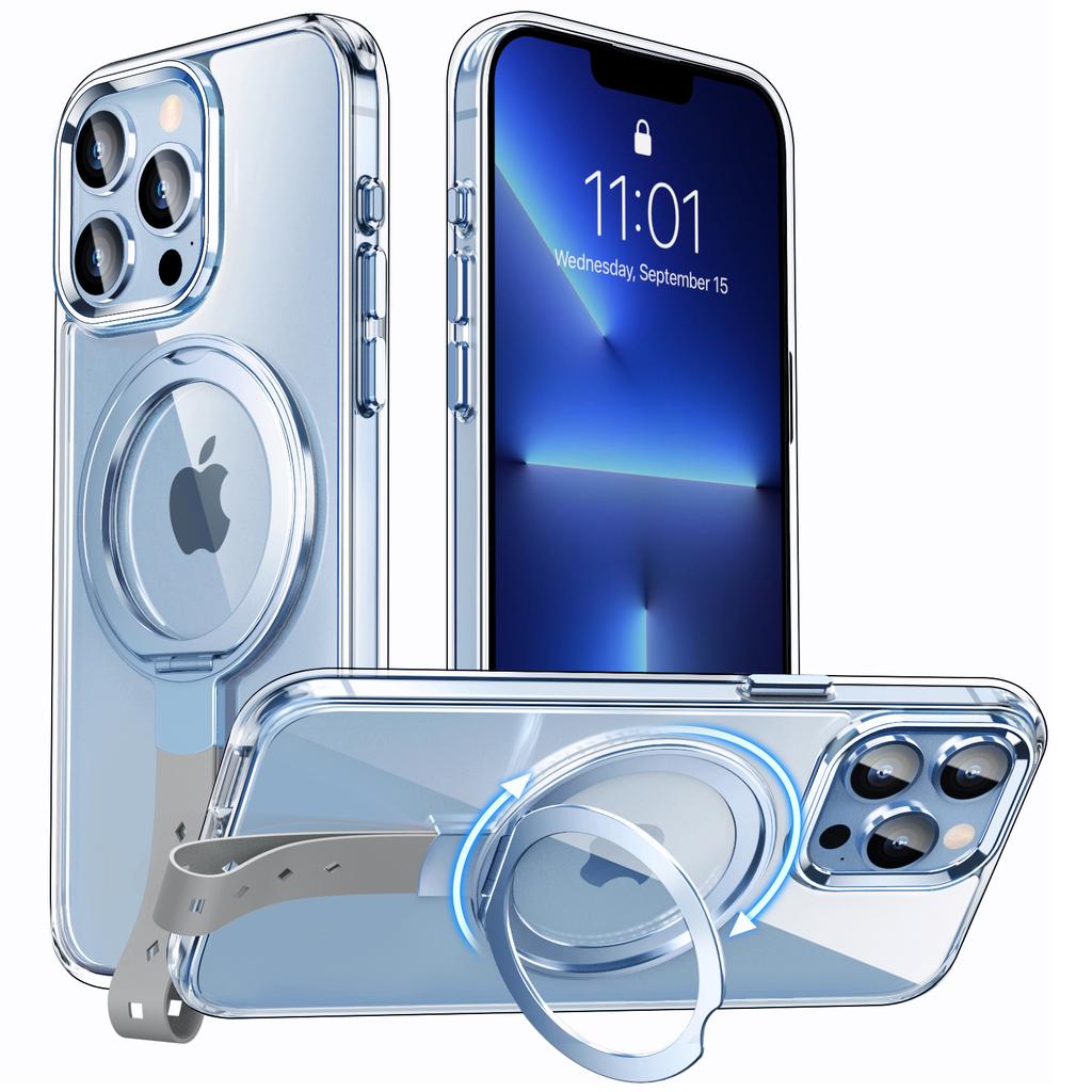 For iPhone 13 Pro Magnetic Case Shockproof Hard PC Phone Cover Rotatable Ring Holder Kickstand