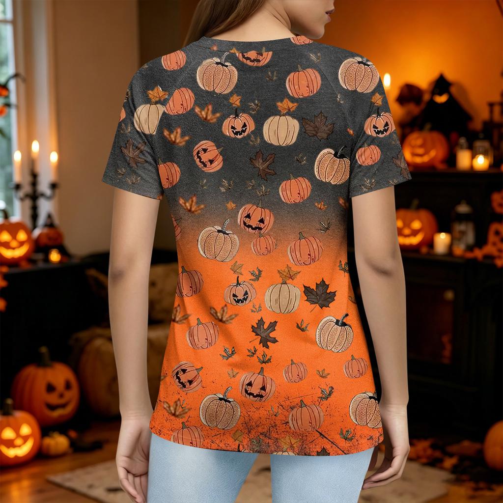 Women's Casual Halloween Printed Short Sleeve T-Shirt for Fashion Party Wear