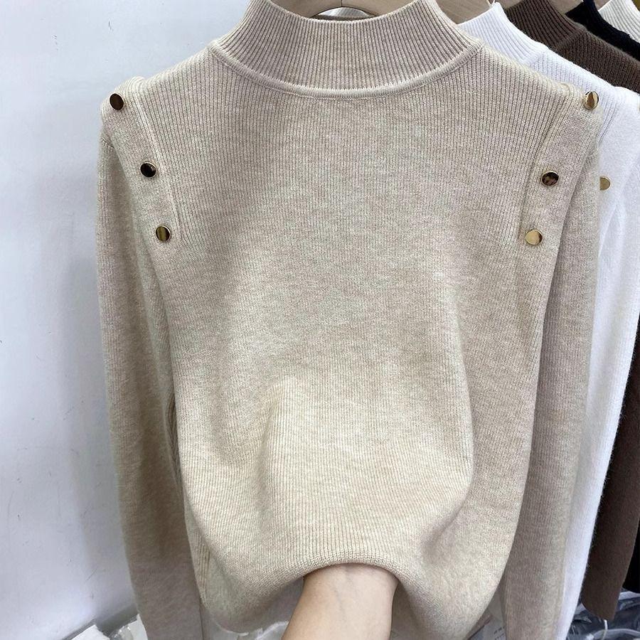 

Осень-зима пуговицы водолазка вязаный женский свитер пуловеры весна базовые женские свитера подходят мягкие топы XS хаки