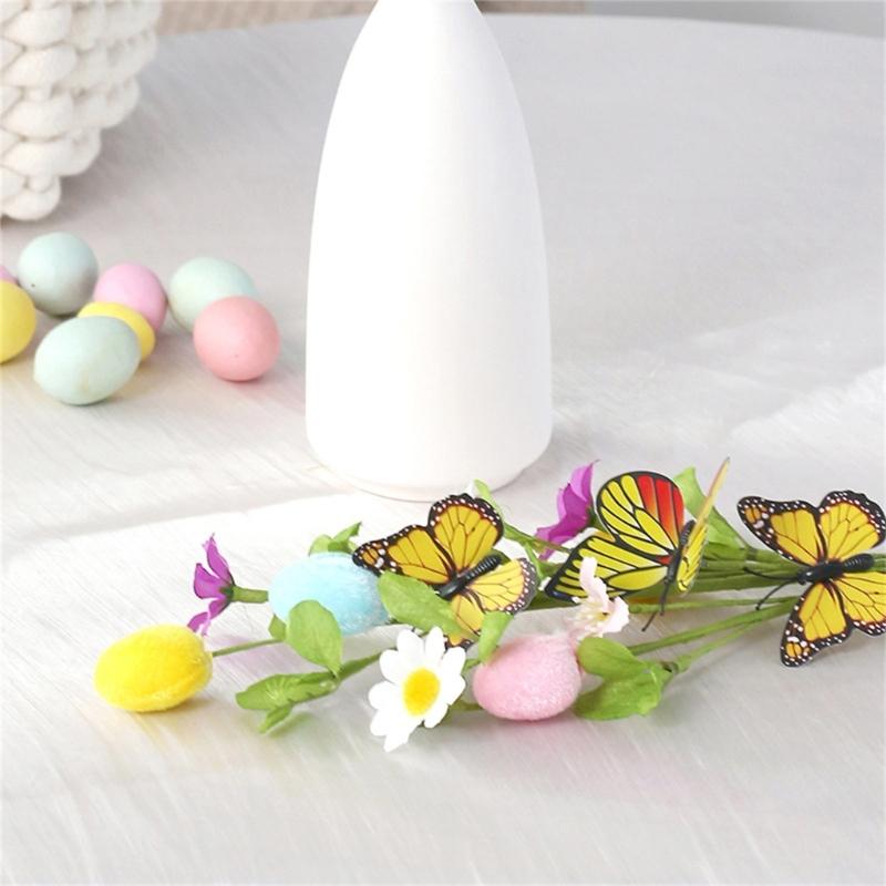 4Pcs Bendable Easter Eggs Butterfly Flower Stems Artificial Silk Flower for Vase Flower Arrangements Home Decoration