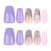 24 Pcs Short Ballerinas Press On Nail 3D Flowers False Nail Acrylic Nail Glossy Full Cover Stick on Nail for Woman
