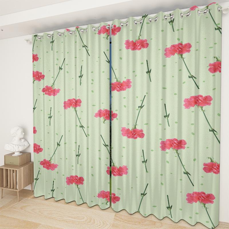 Floral Curtain Fabric Bedroom Living Room Balcony Blackout Curtain Office Hotel Heat Insulation Curtain