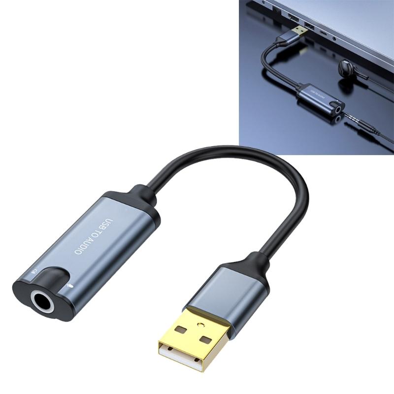 USB Sound Adapter External Stereo Sound Card with 3.5mm Headphone Microphone Port Suitable for PC Mobile Phone Laptop
