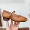 Johnature Genuine Leather Retro Women Shoes Handmade Round Toe Buckle Low Heel Comfortable Pumps