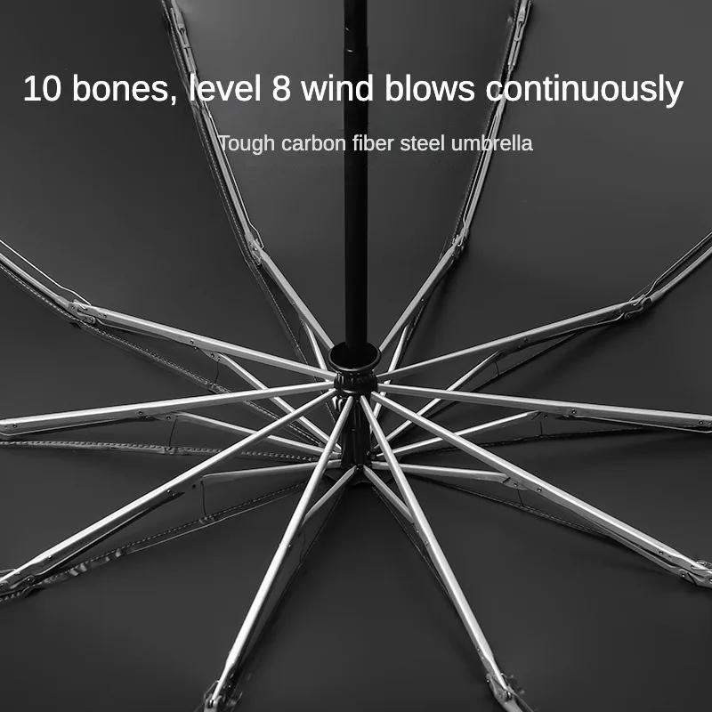 Windproof Strong 125Cm Large 10 Bone 3 Folding Reverse Umbrella For Men Safety Reflective Stripe Rain And Sunshade Big Umbrellas