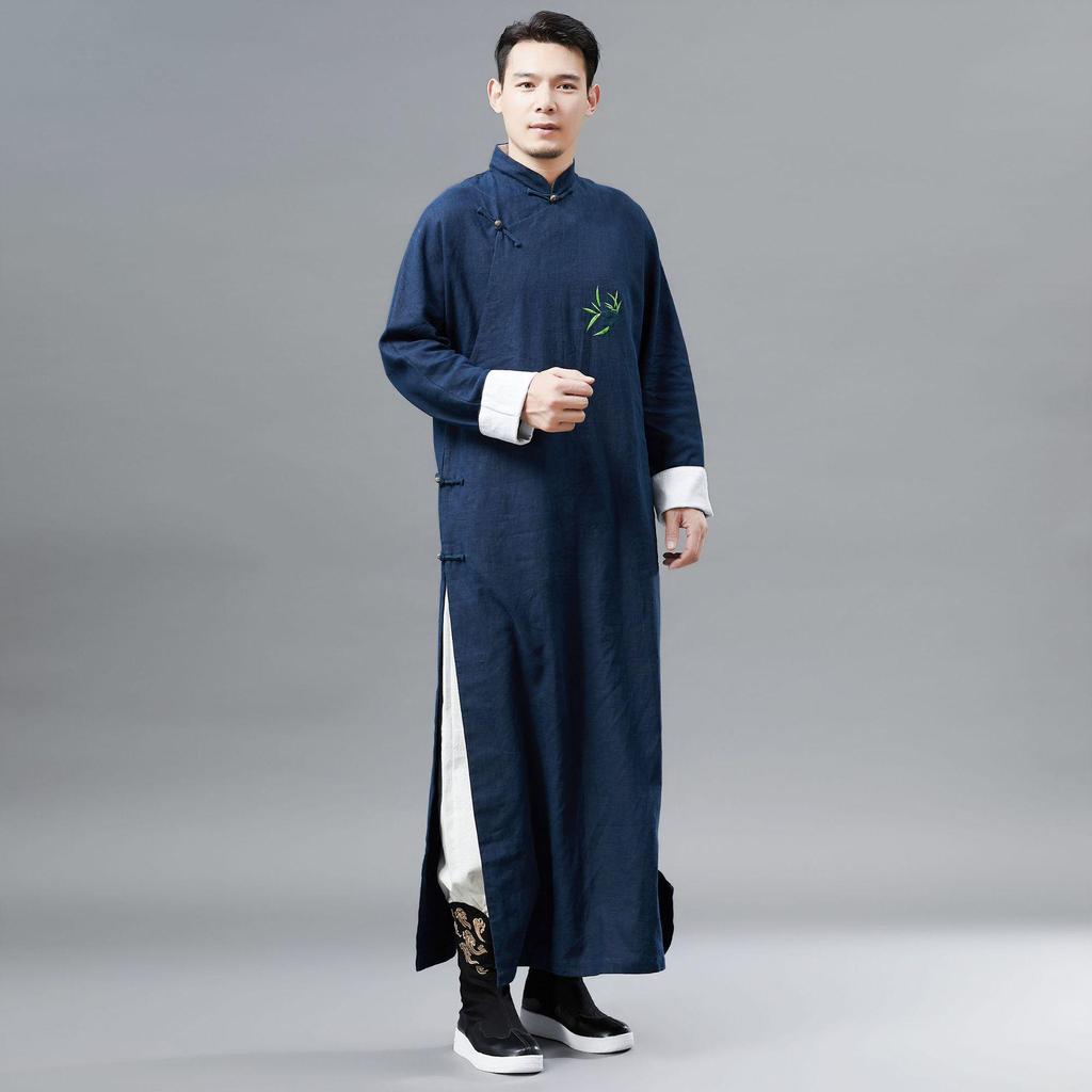 Men's Embroidered Bamboo Hanfu Long Gown Tang Suit Performance Costume