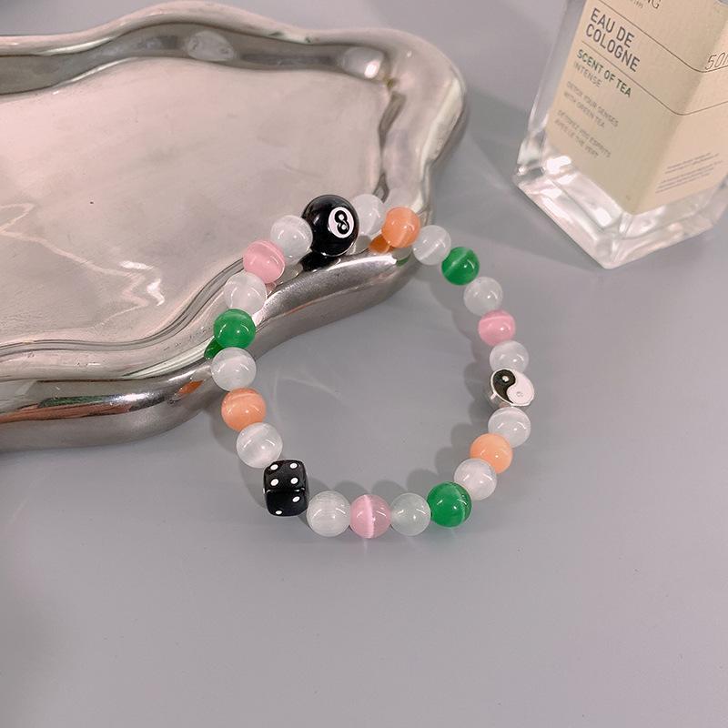 Hot- Creative Billiards Black 8 Bead Bracelet Billiards Figure Eight Elastic Bracelet Accessory Couple Bracelet Jewelry
