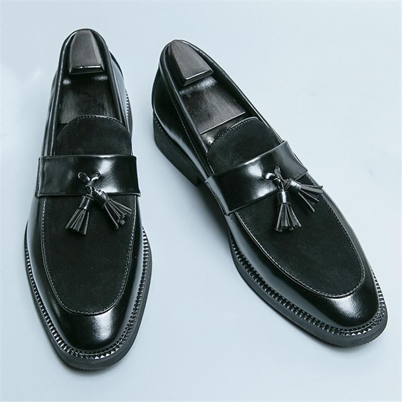 Fashion Britain Designer Men Pointed Blue Suede Patchwork Tassels Casual Dress Homecoming Shoes Male Formal Wedding Loafers Footwear