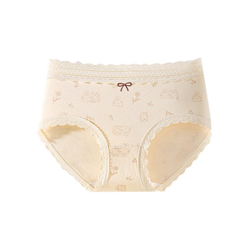 Ladies Spring and Autumn Sweet Floral Pure Cotton 10A Antibacterial Extended Crotch Waist Triangle Briefs
