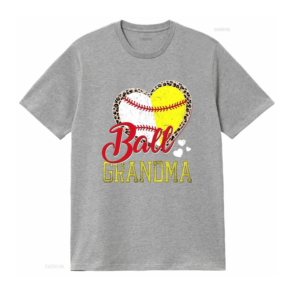Casual Baseball Softball Ball Grandma Leopard Heart Print T Shirt Vintage Washed Stretched Streetwear Soft Unisex Versatile