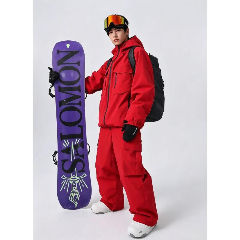 Ski Suit for Men and Women Hooded Ski Jacket and Pants Set Waterproof Breathable Loose Fit Snowboarding Suit Winter Outdoor Windproof Baggy Snow Suit