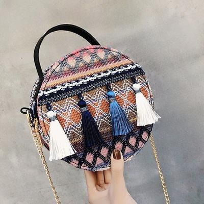 Canvas Bag Small Round Bag Ethnic Style Bag for Women Tassel Crossbody Bag Fashion Personalized Bag Phone Bag