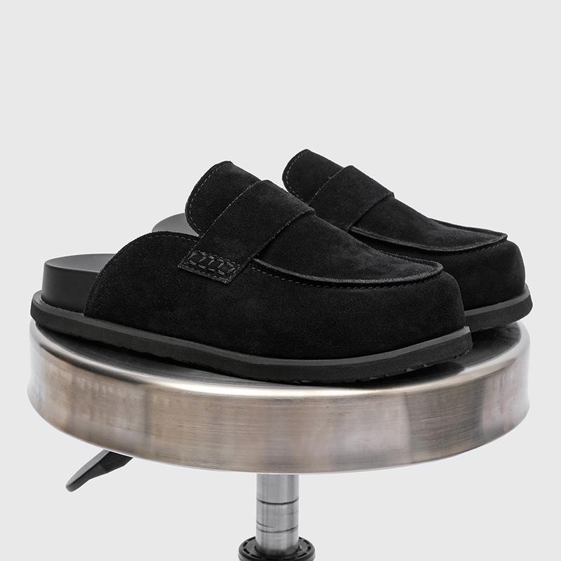 2025 summer new men's bag head half slippers one pedal lazy casual shoes 55336 black-J