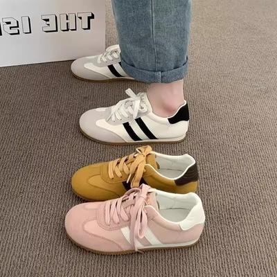 Retro Leather Shoes Women's New Spring and Summer Flat-bottomed Sports Leisure Soft-soled Student Shoes Lace-up Board Shoes