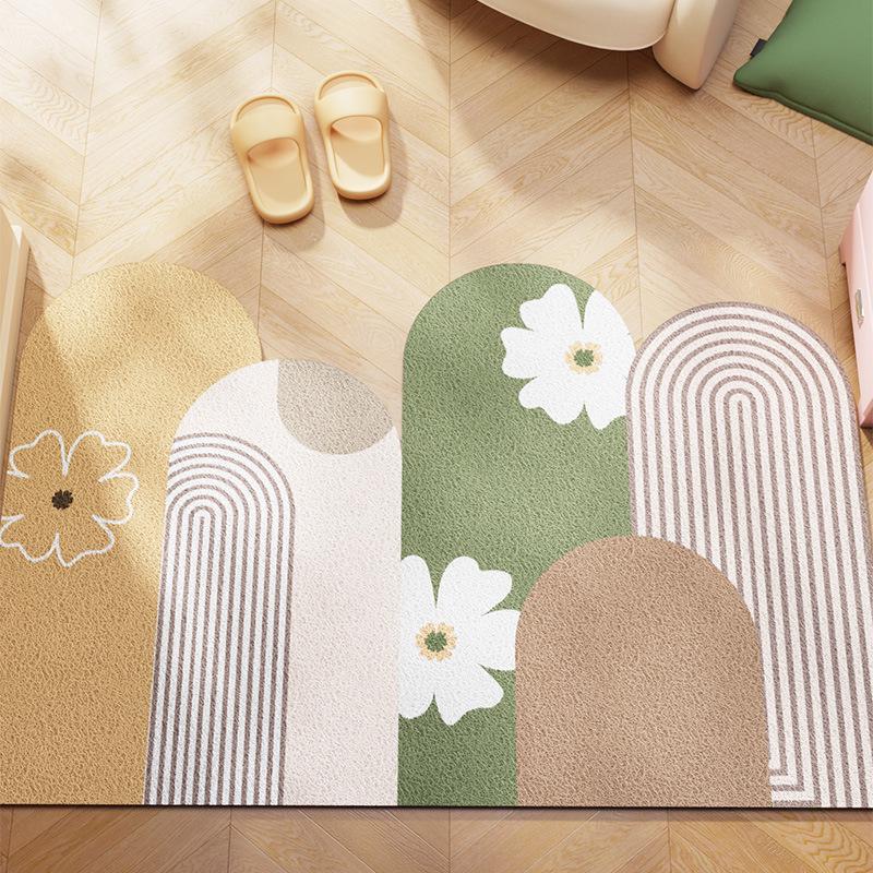 Oil Painting Style Floral Anti-Slip Floor Mat - Wear-Resistant, Easy to Clean, Irregular Shape, Cuttable