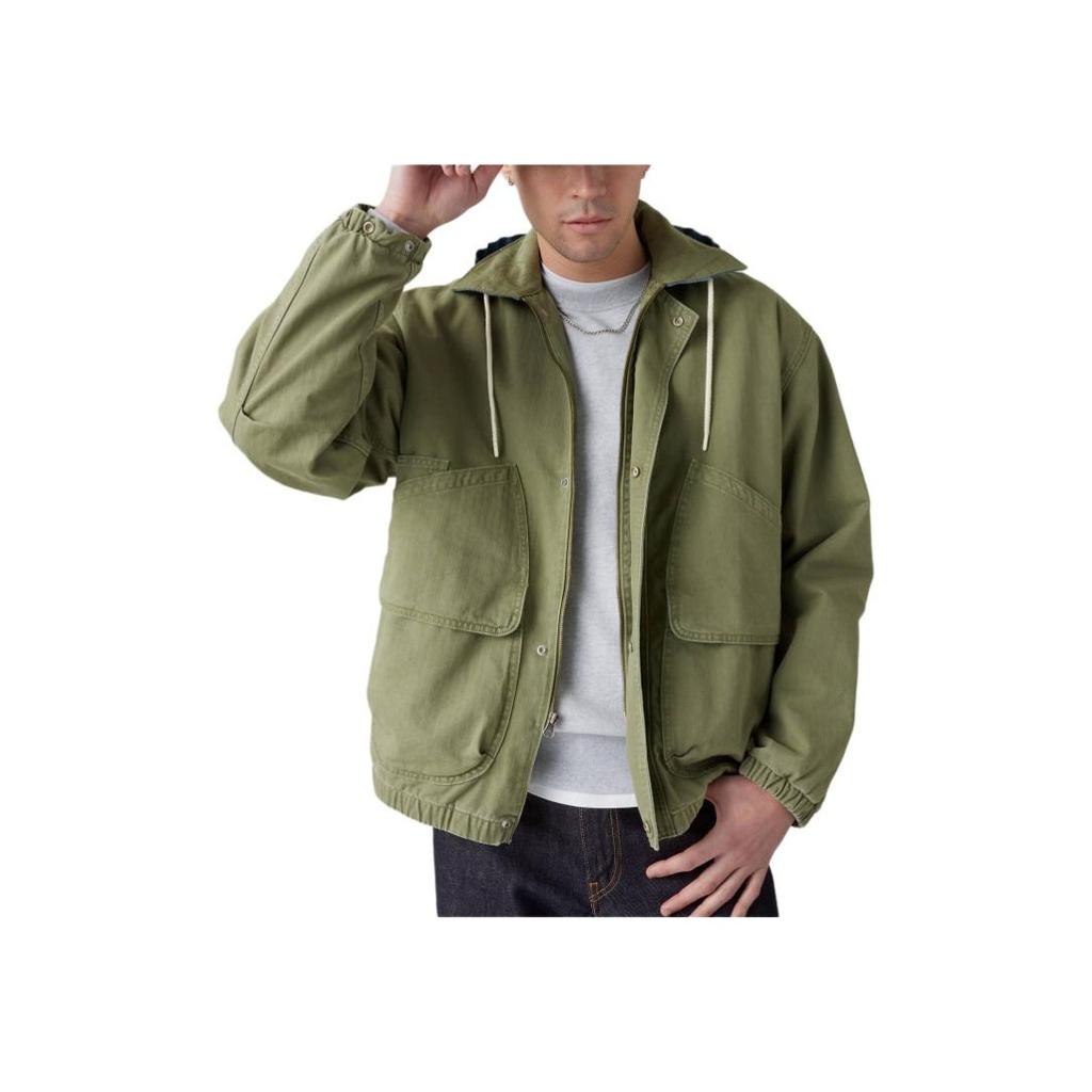Levis Solid Color Hooded Zip-Up Loose Long Sleeve Jacket Men Jackets Green A8614-0001