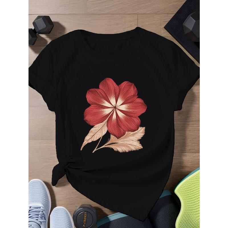 petals detailed floral design Women s Plus Size Sports Short Sleeve T-Shirt S
