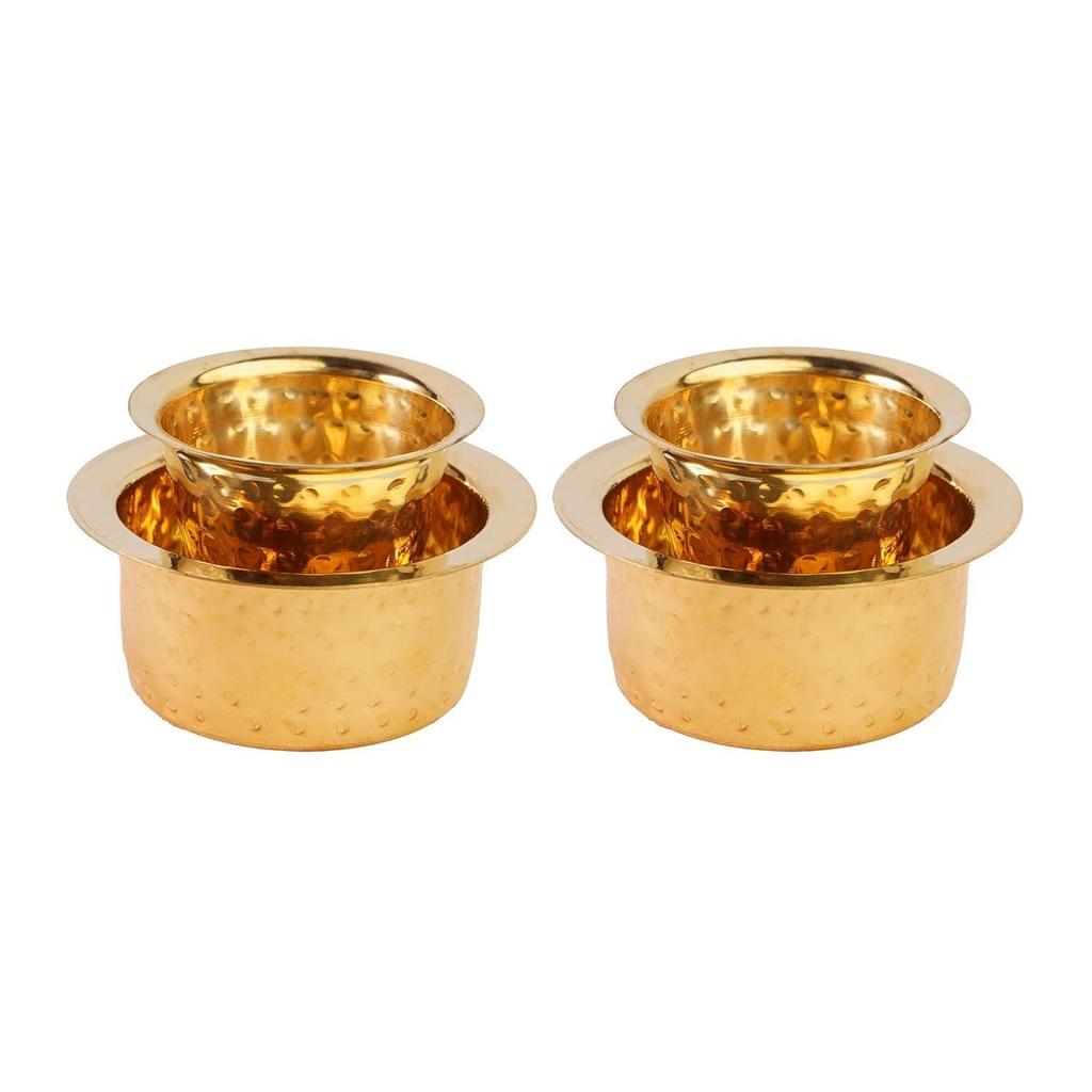 Brass Coffee Cup Dawara/Dabara & Tumbler for Serving Filter Coffee/Tea/Traditional Kumbakonam Brass Dabara - | Hammered Matt - 150ml (Set of 6)