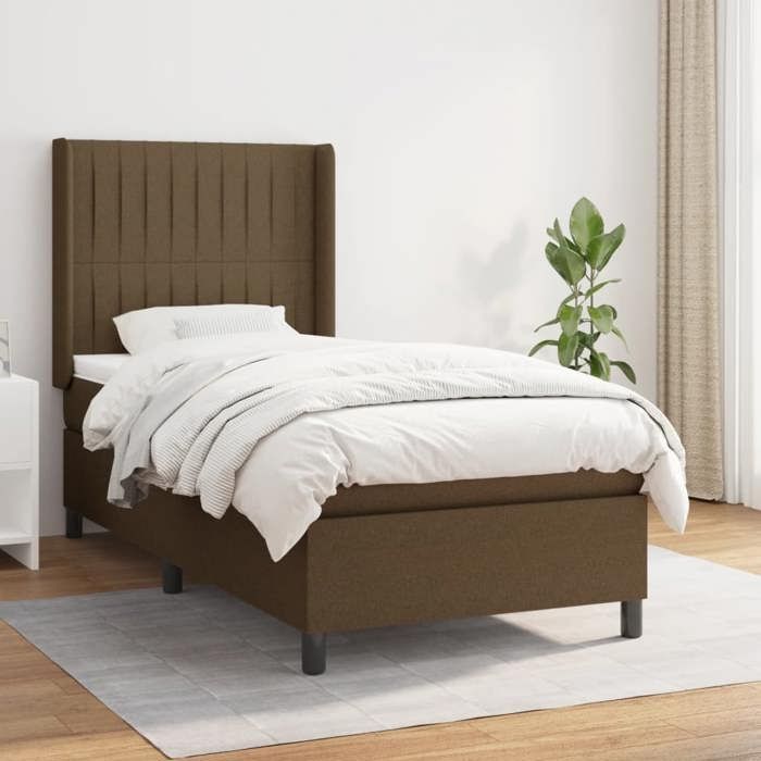 3131572 vidaXL Lit à sommier tapissier avec matelas Marron foncé 100x200 cm
