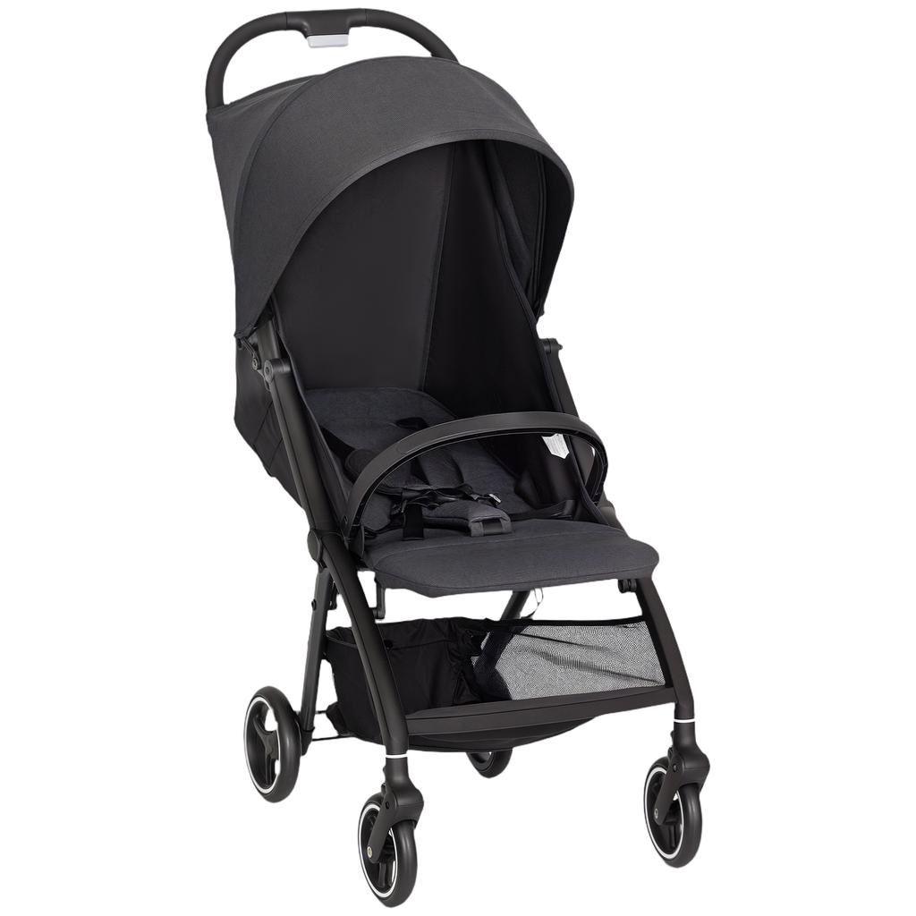 Faltbarer Kinderwagen, Verstellbare Rückenlehne, Fußstütze, Verdeck, Einkaufskorb, Gurtsystem, 15 kg, Dunkelgrau