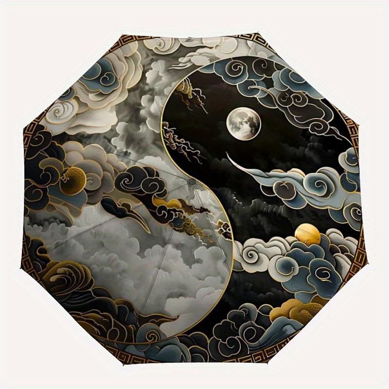 

1pc Yin Yang Clouds Automatic Folding Umbrella, 8-Rib Sturdy Canopy, Portable Travel Umbrella for Outdoor Use