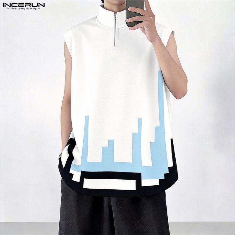 INCERUN Summer Oversized Men Sleeveless Print Casual Loose Tank Tops Vest