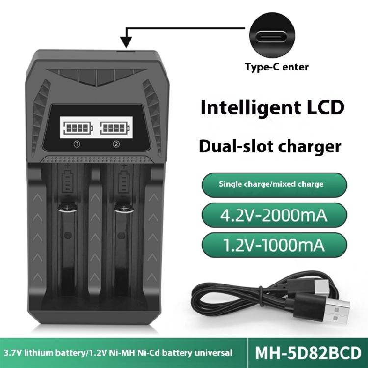 Intelligent Double Slot Type C Battery Charging LCD Display For 18650 26650 2A 3A 3.7V Batteries Independent Charging