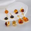 2026 French Vintage Amber Resin Square Drop Earrings - Maillard Brown Gold Plated Stud Earrings for Women Autumn Winter Jewelry