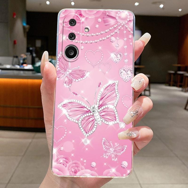 Handyhülle für Samsung Galaxy M36 F36 5G Weiches Transparentes Silikon Flexibles TPU Klare Hülle Luxus Mode Schmetterling Blume Hülle