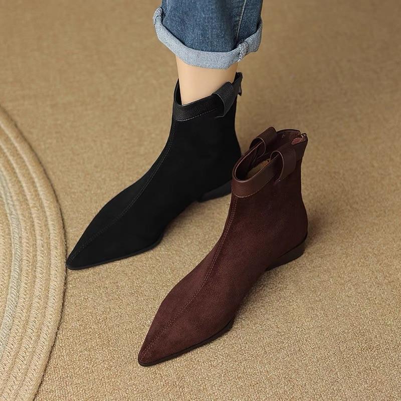 Fashion Vintage Women's 2025 Winter New Fleece Block Heel Booties Scrub Pointed Toe Chelsea Boots